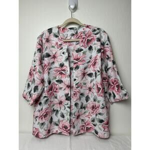 BonWorth  Open Front Blouse Size Large Watercolor Floral Print